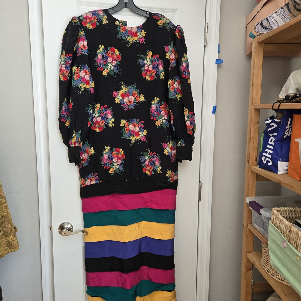 Colorful Floral Long Sleeve Dress..Michele Dormacy Paris